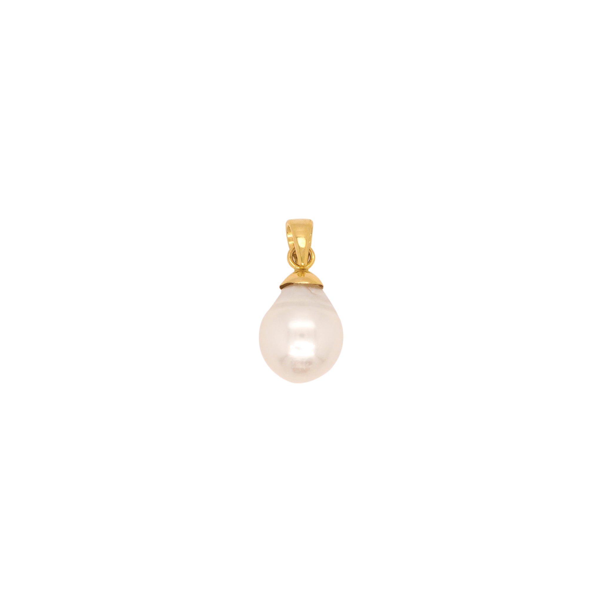 Gold pendant with a white pearl on a white background