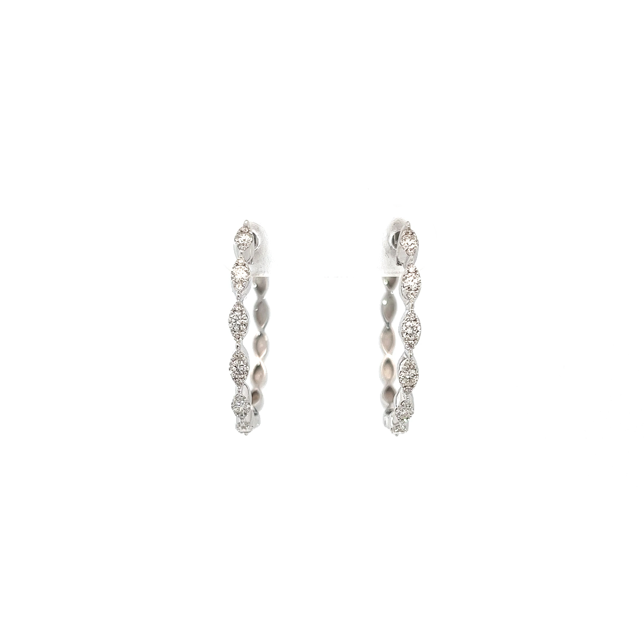Diamond Hoop Earrings, 18k White Gold, Half Diamond, 24mm, Jewelry Philippines