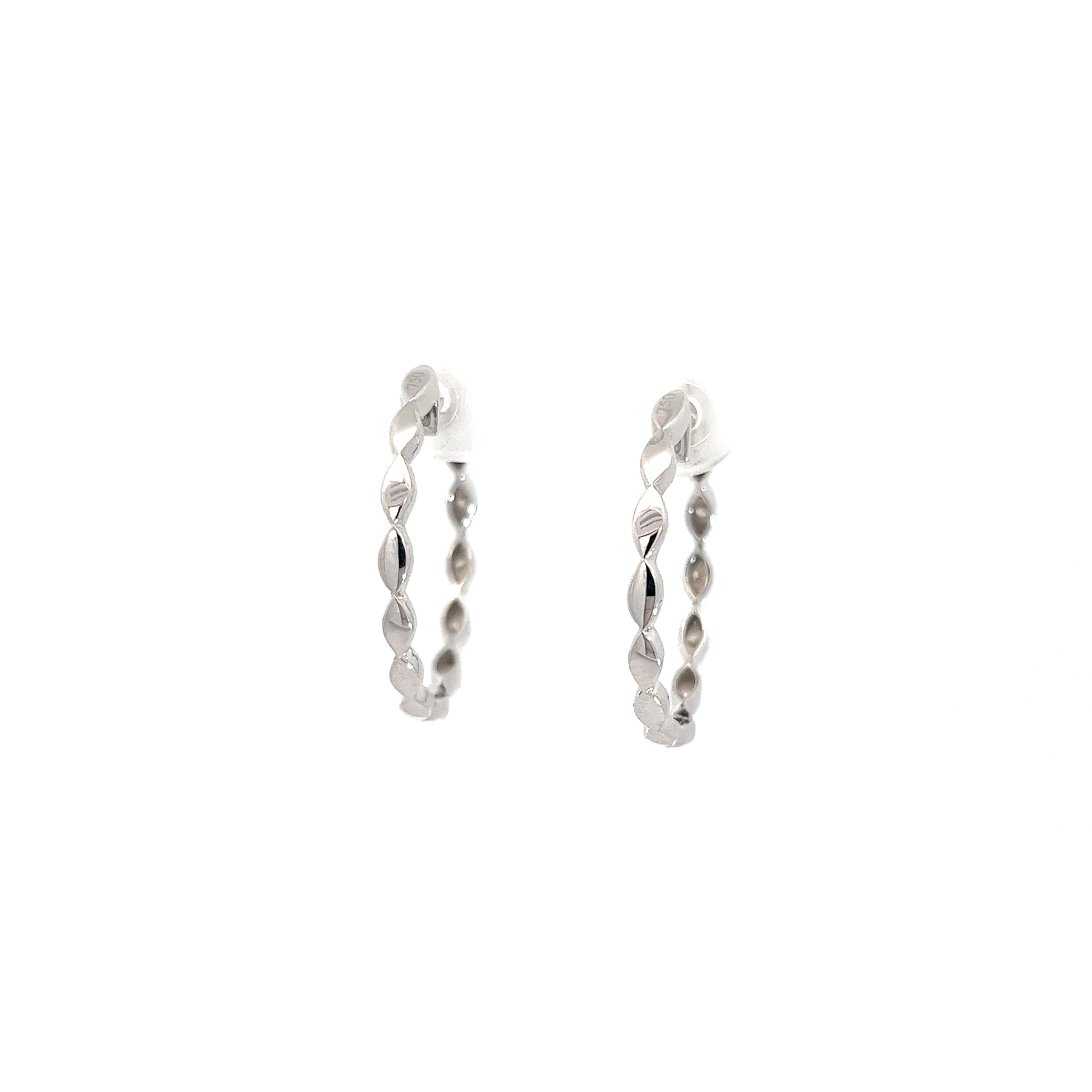 Diamond Hoop Earrings, 18k White Gold, Half Diamond, 24mm, Jewelry Philippines