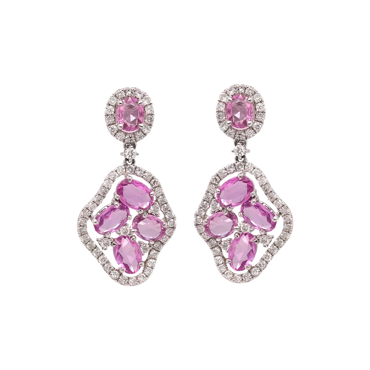 Pink Sapphire Cluster Earrings