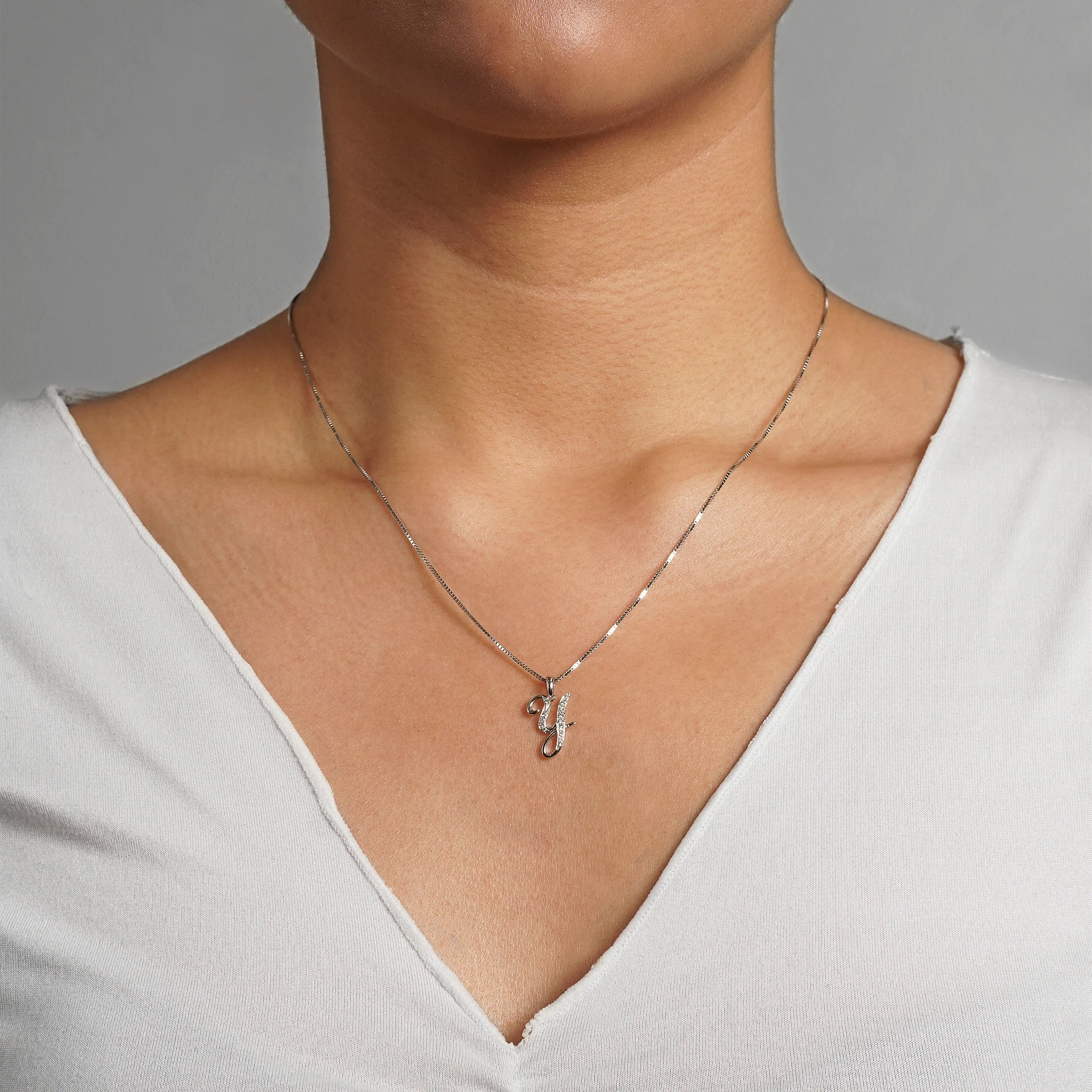Script Diamond "Y" Pendant