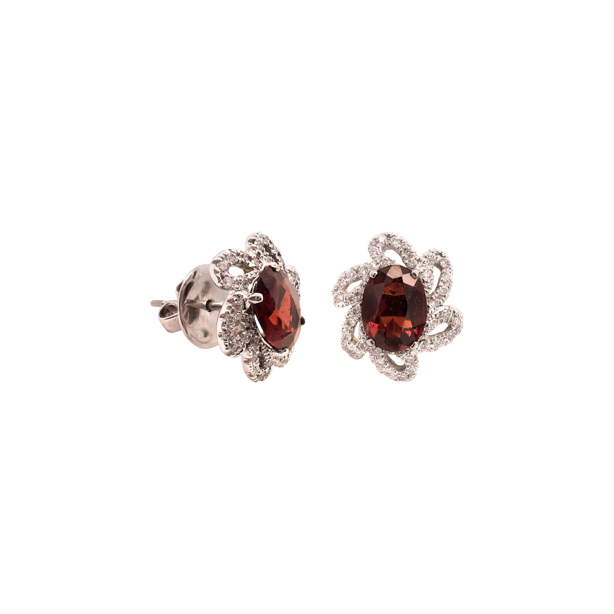 Garnet Bloom Stud Earrings