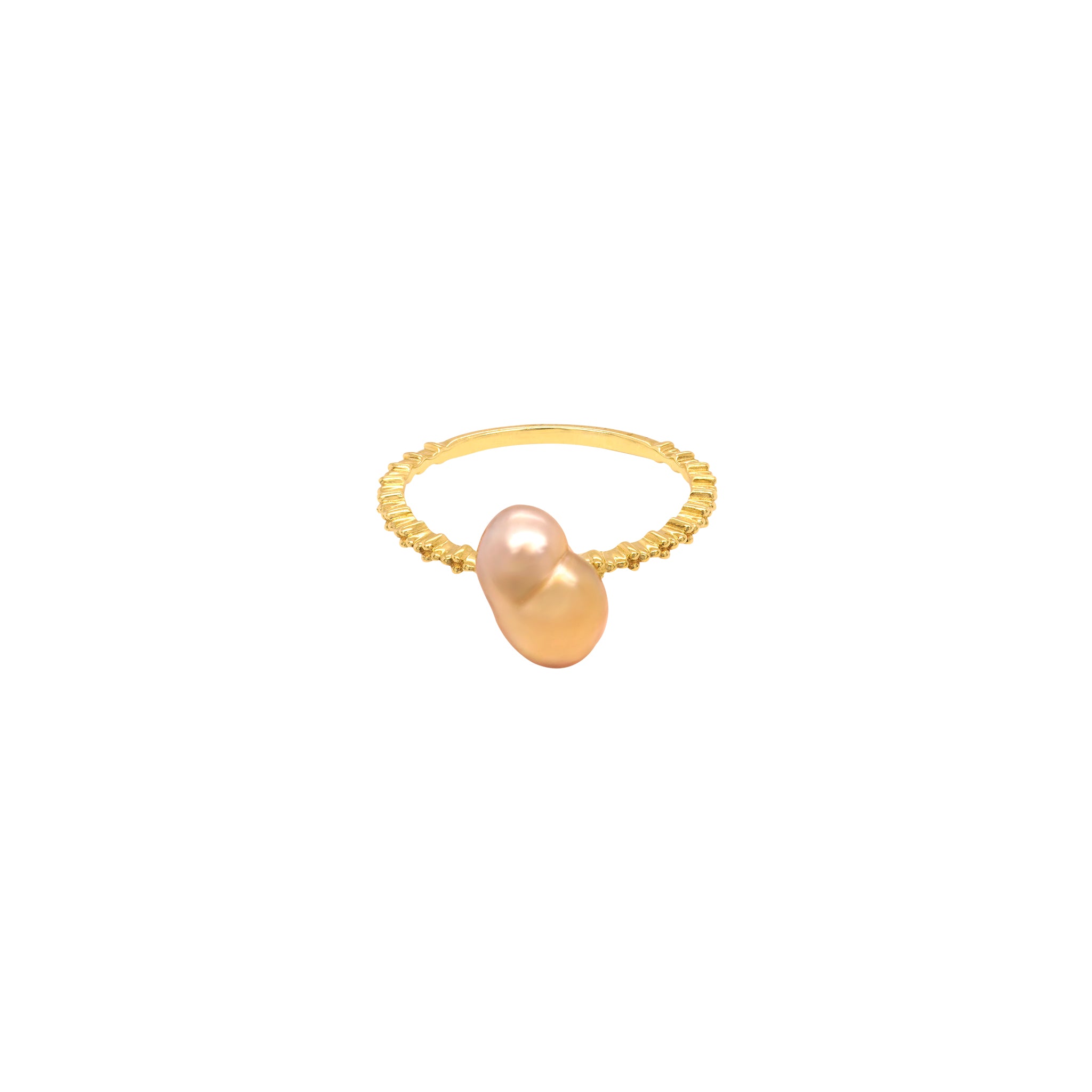 Gold ring with a pearl on a white background