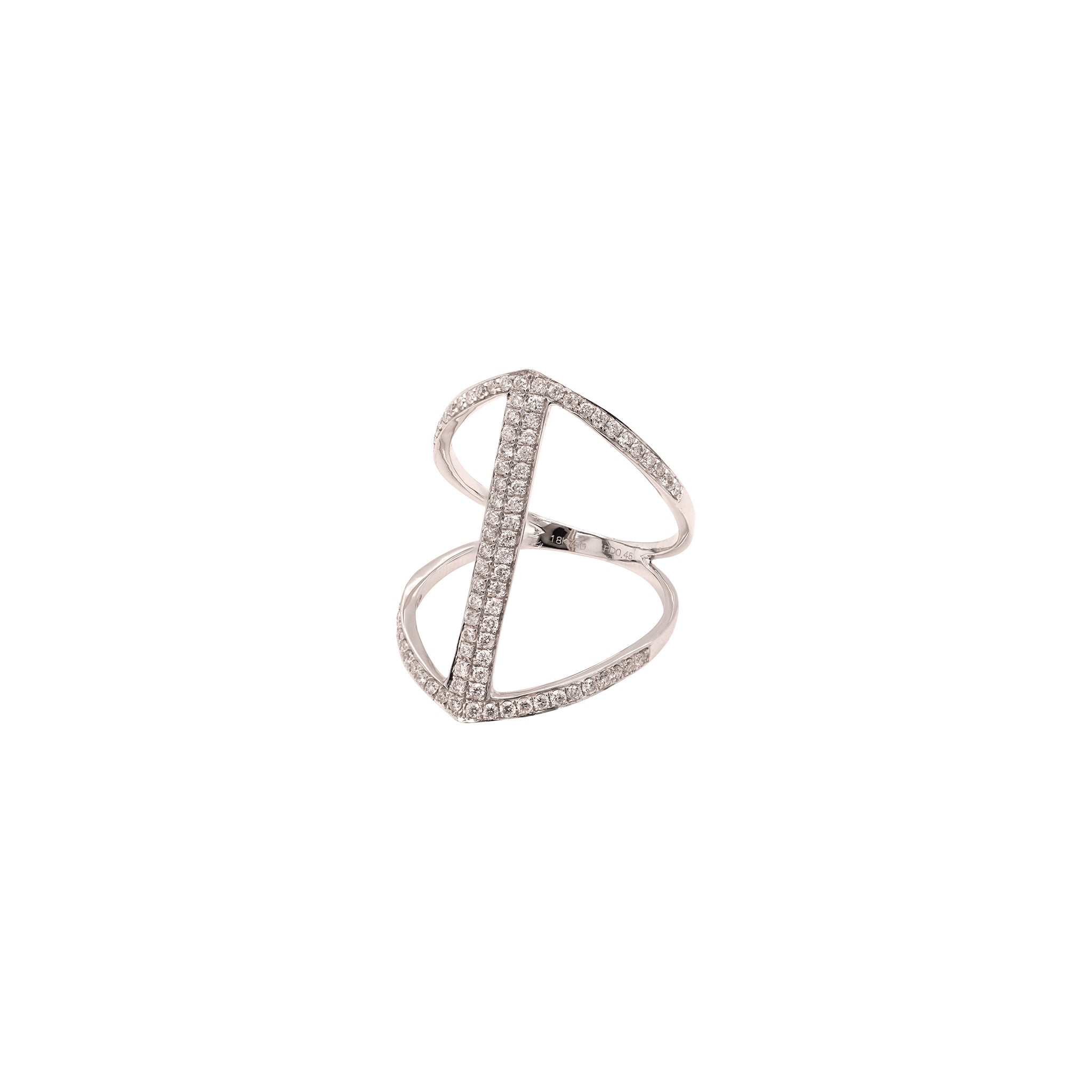 White gold ring with diamond accents on a white background