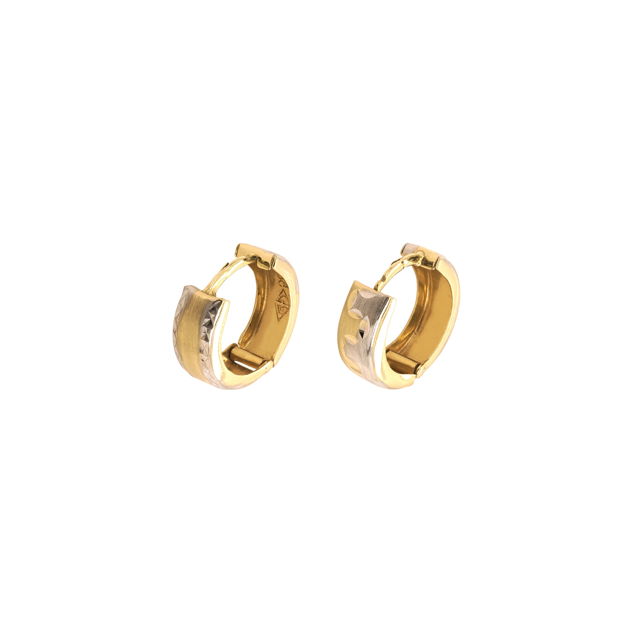 White and Gold hoop earrings on a white background