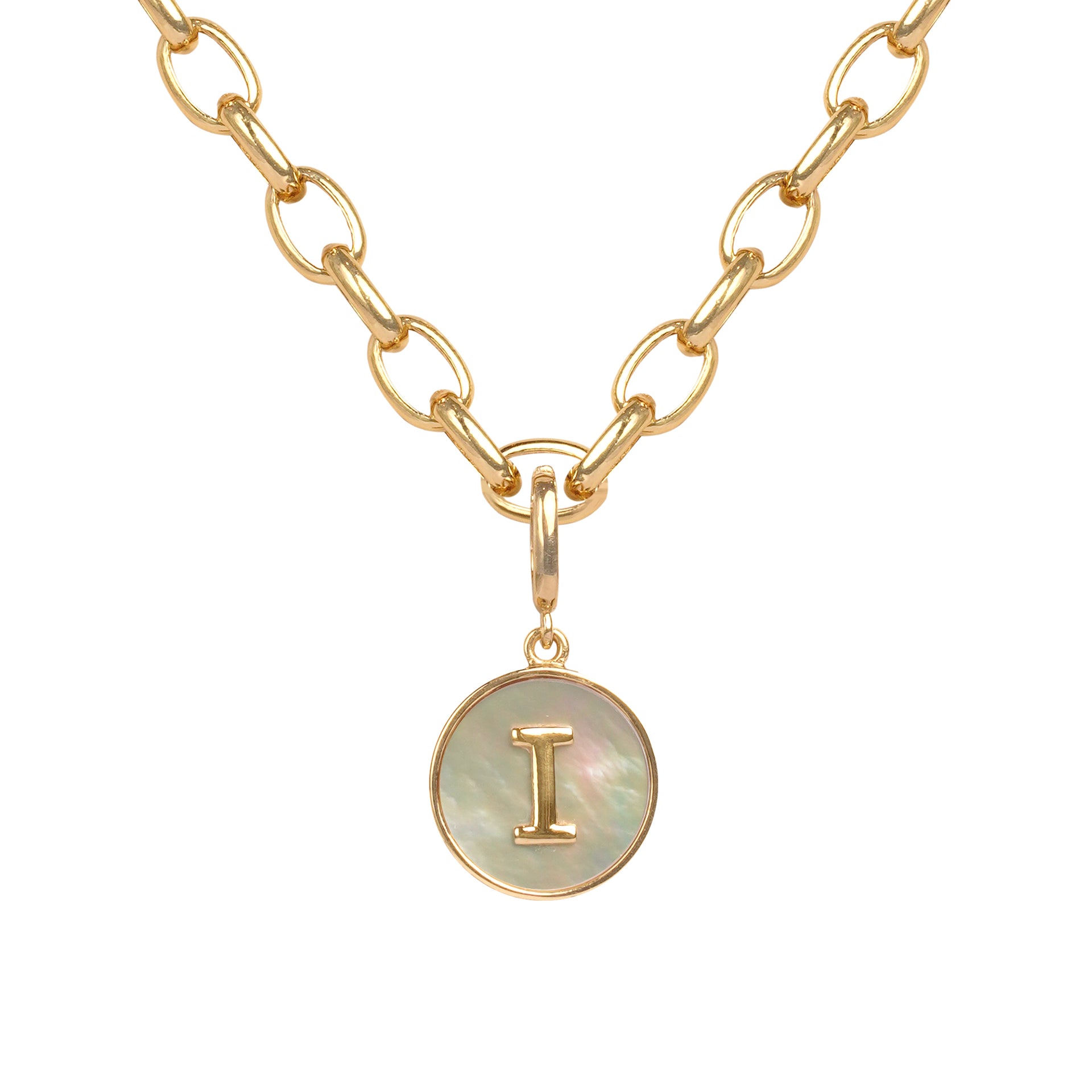 18k Gold, Initial Pendant with Mother of Pearl