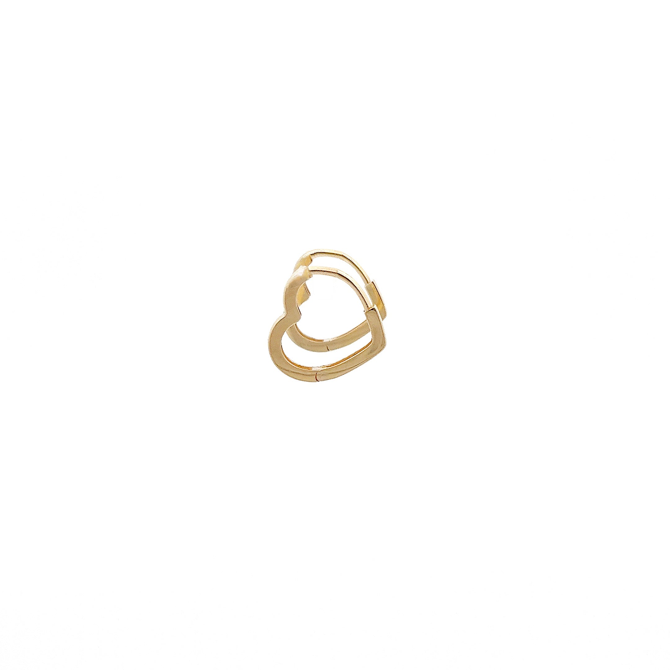 An image of heart-shaped hoops crafted in 14k yellow gold